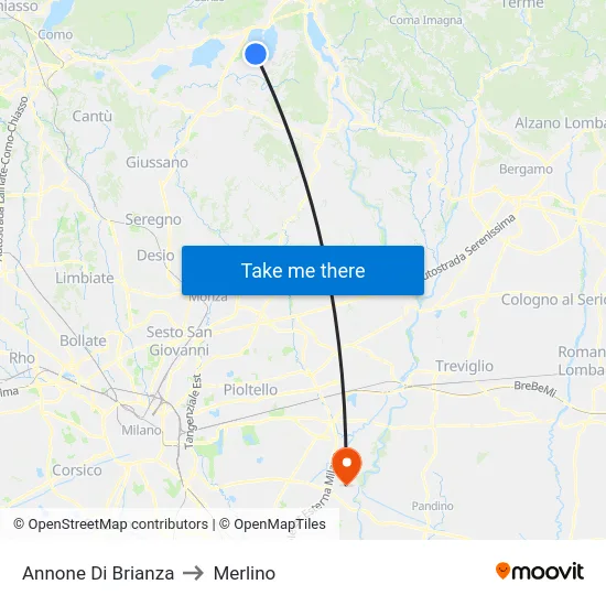 Annone Di Brianza to Merlino map