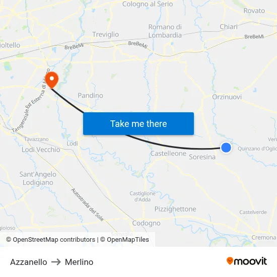 Azzanello to Merlino map