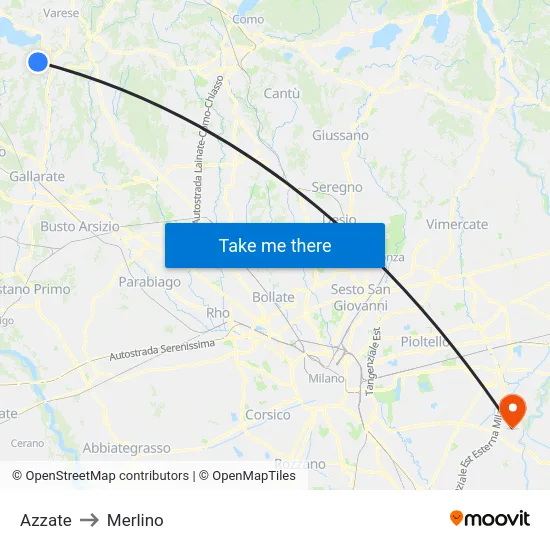 Azzate to Merlino map