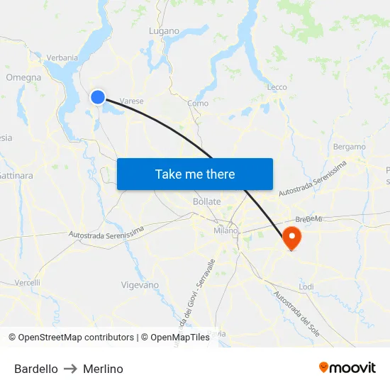 Bardello to Merlino map