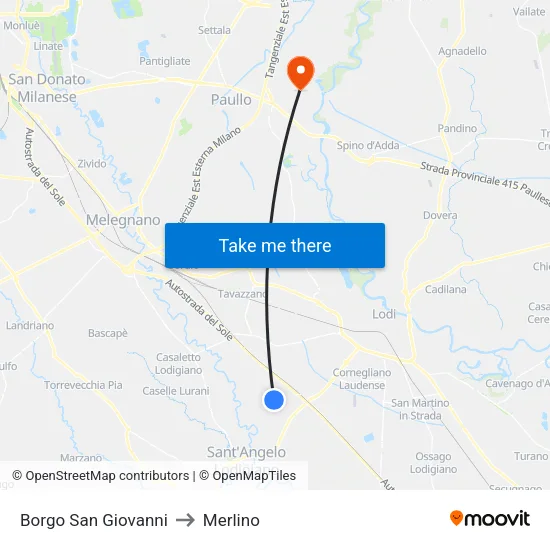 Borgo San Giovanni to Merlino map