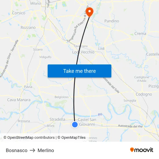 Bosnasco to Merlino map