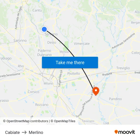 Cabiate to Merlino map