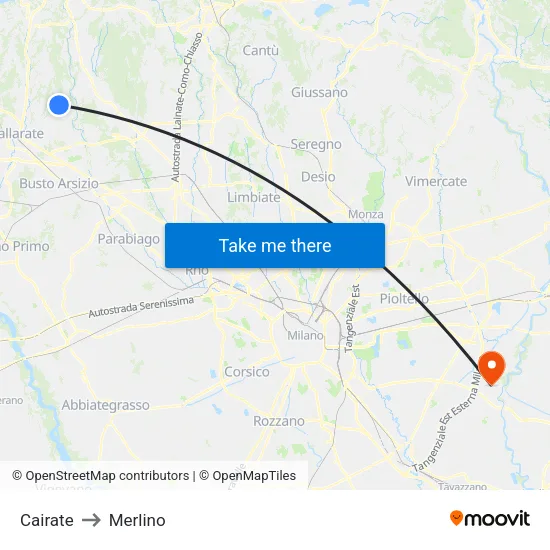 Cairate to Merlino map