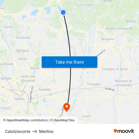 Calolziocorte to Merlino map