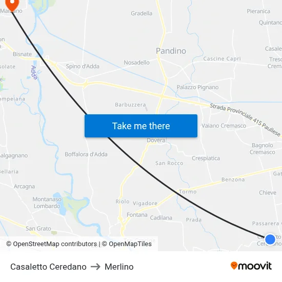 Casaletto Ceredano to Merlino map