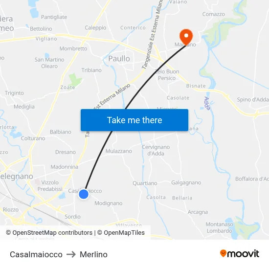Casalmaiocco to Merlino map