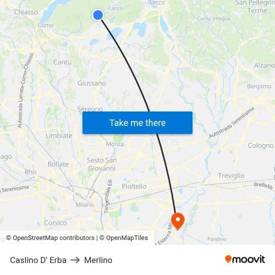 Caslino d'Erba to Merlino map