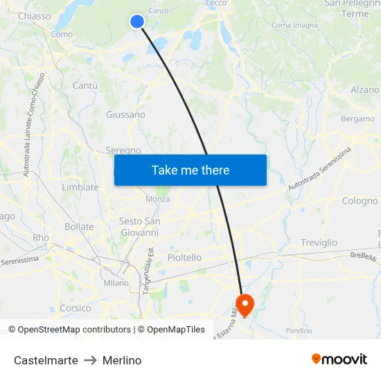 Castelmarte to Merlino map