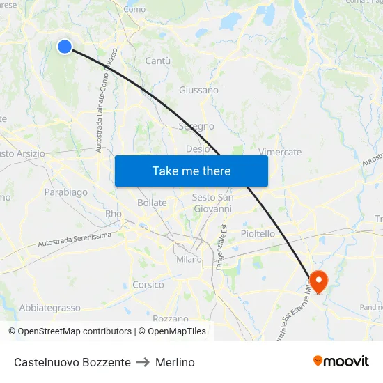 Castelnuovo Bozzente to Merlino map