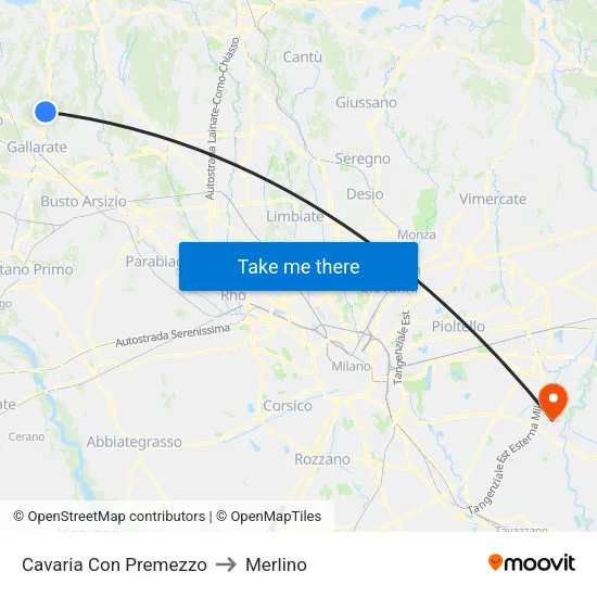 Cavaria Con Premezzo to Merlino map