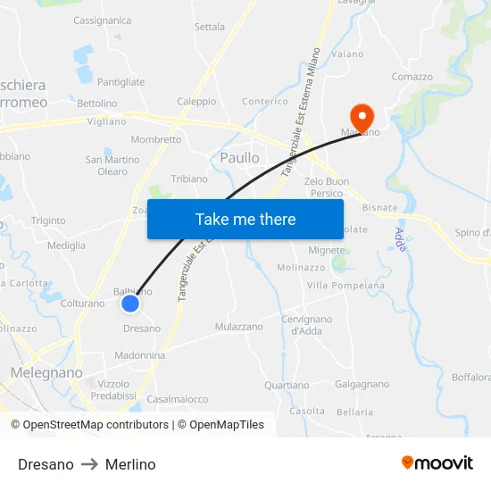Dresano to Merlino map