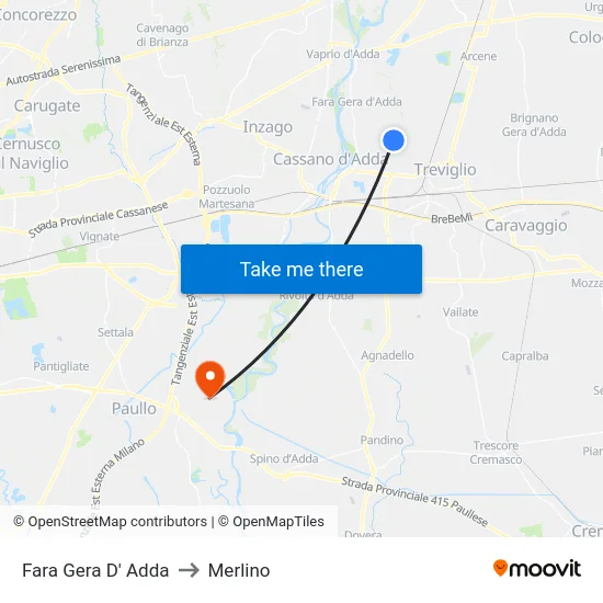 Fara Gera D' Adda to Merlino map