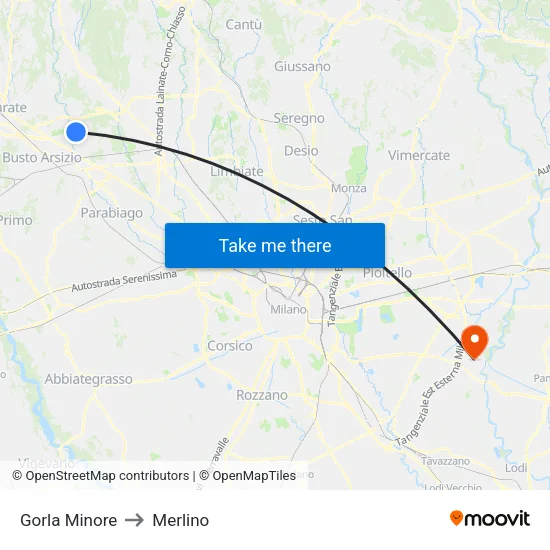 Gorla Minore to Merlino map