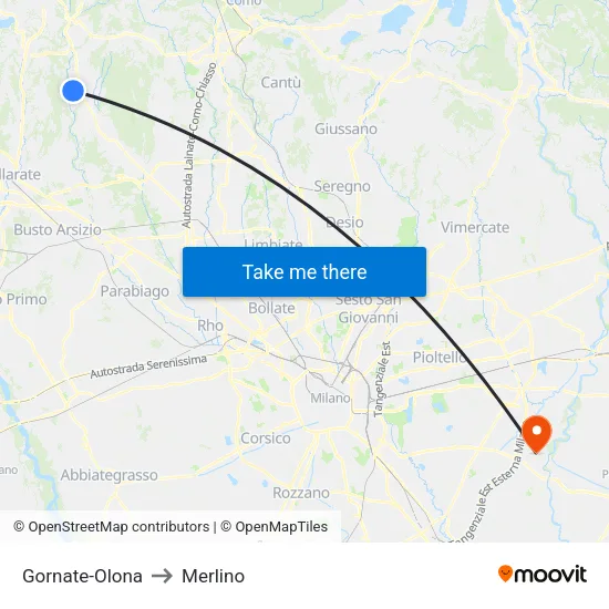 Gornate-Olona to Merlino map