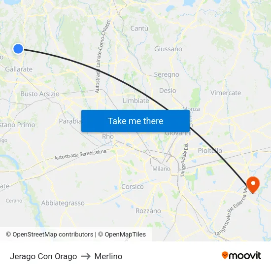 Jerago con Orago to Merlino map