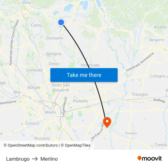 Lambrugo to Merlino map