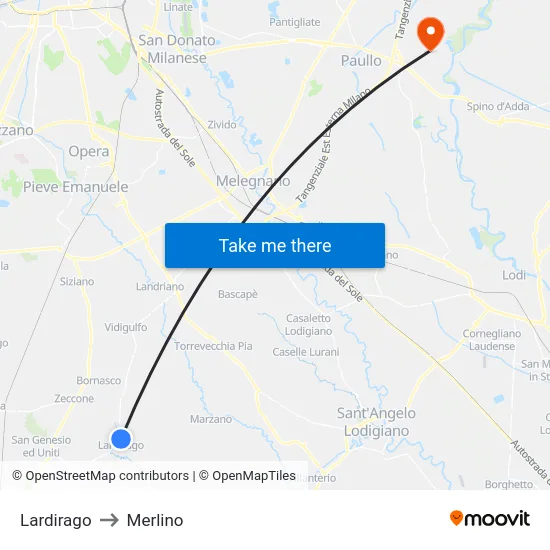 Lardirago to Merlino map