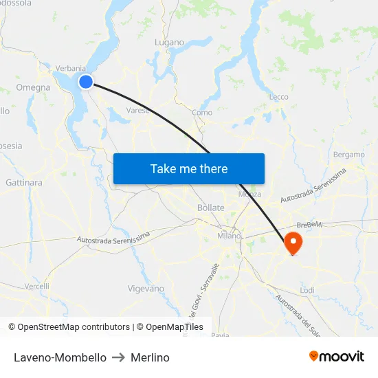 Laveno-Mombello to Merlino map