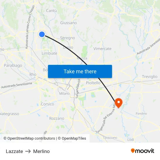Lazzate to Merlino map