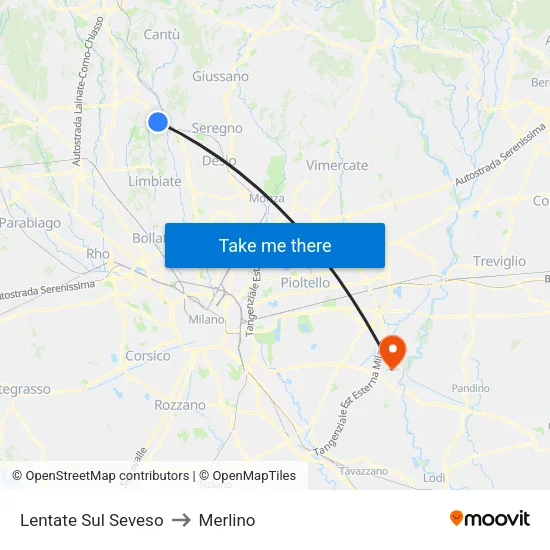 Lentate Sul Seveso to Merlino map