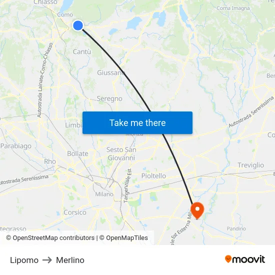 Lipomo to Merlino map