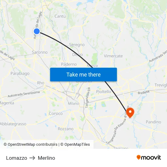 Lomazzo to Merlino map