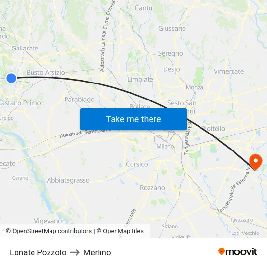 Lonate Pozzolo to Merlino map