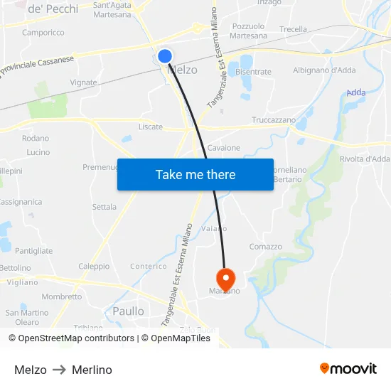 Melzo to Merlino map