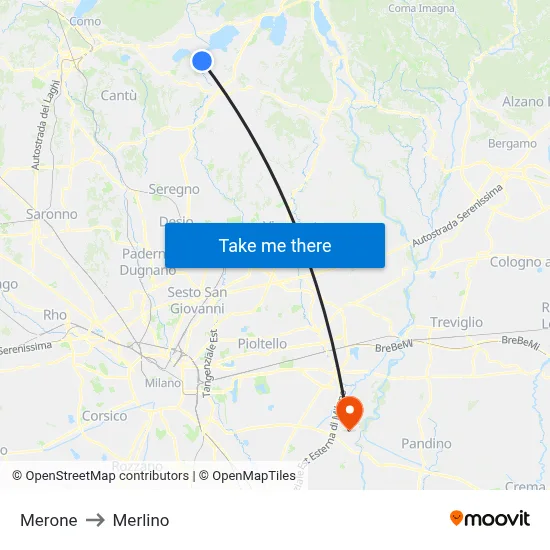 Merone to Merlino map