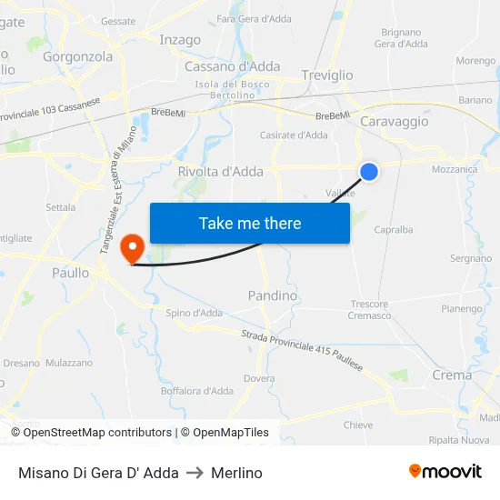 Misano di Gera d'Adda to Merlino map