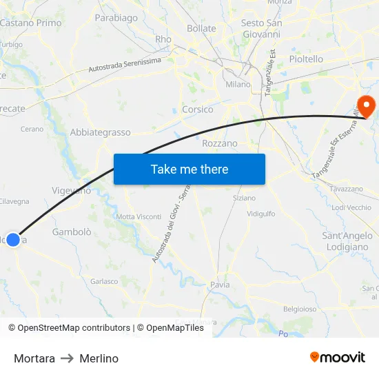 Mortara to Merlino map