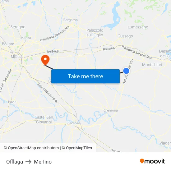 Offlaga to Merlino map