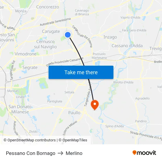 Pessano Con Bornago to Merlino map