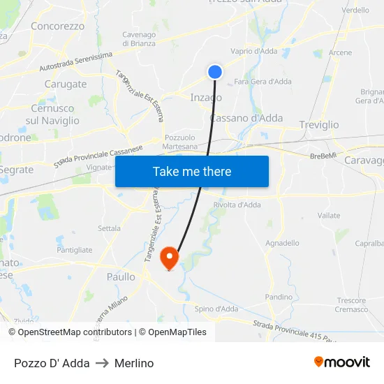 Pozzo D' Adda to Merlino map