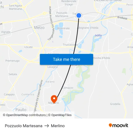 Pozzuolo Martesana to Merlino map