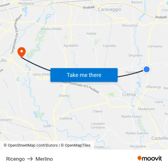 Ricengo to Merlino map