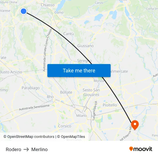 Rodero to Merlino map