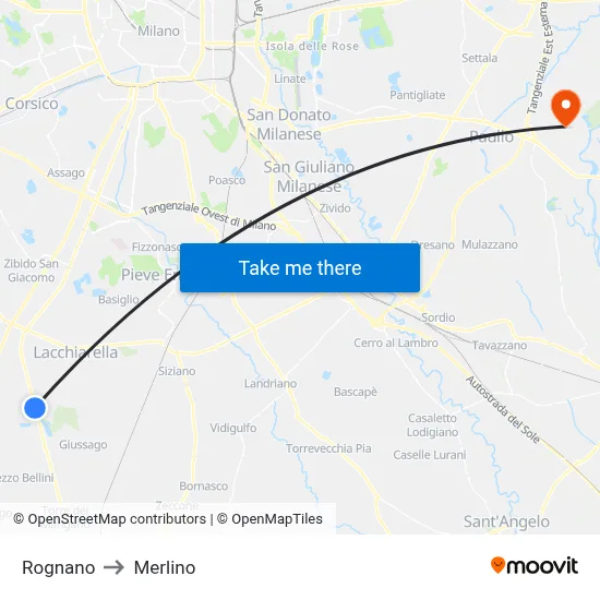 Rognano to Merlino map