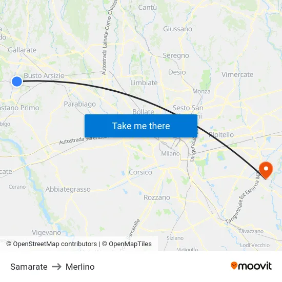 Samarate to Merlino map