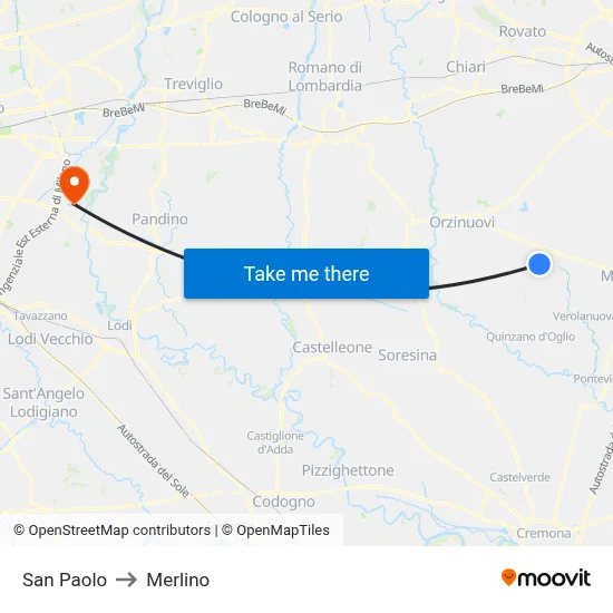 San Paolo to Merlino map