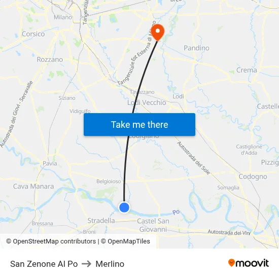 San Zenone al Po to Merlino map