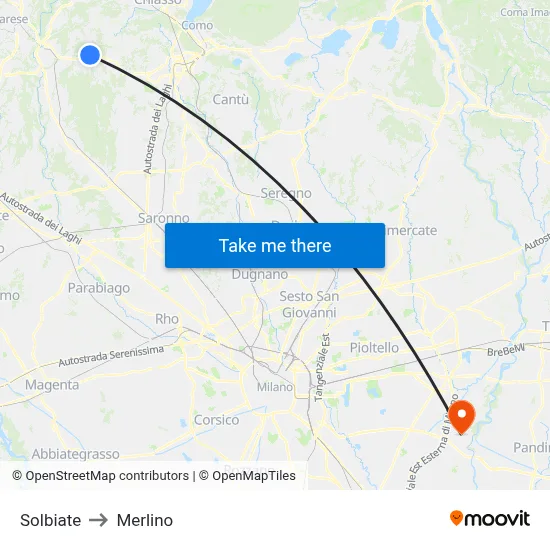Solbiate to Merlino map