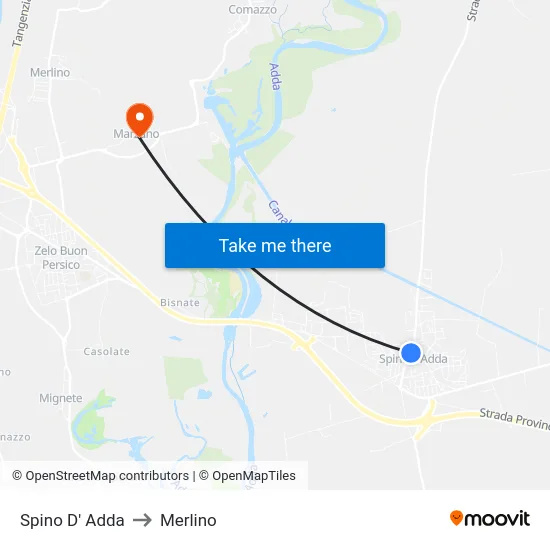 Spino D' Adda to Merlino map