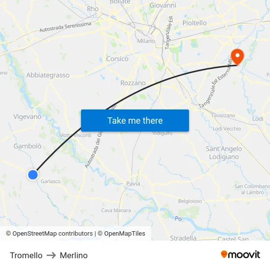 Tromello to Merlino map