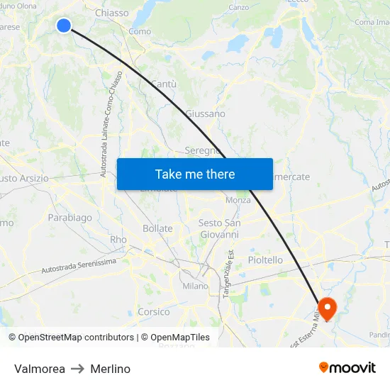 Valmorea to Merlino map