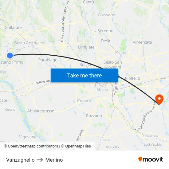 Vanzaghello to Merlino map