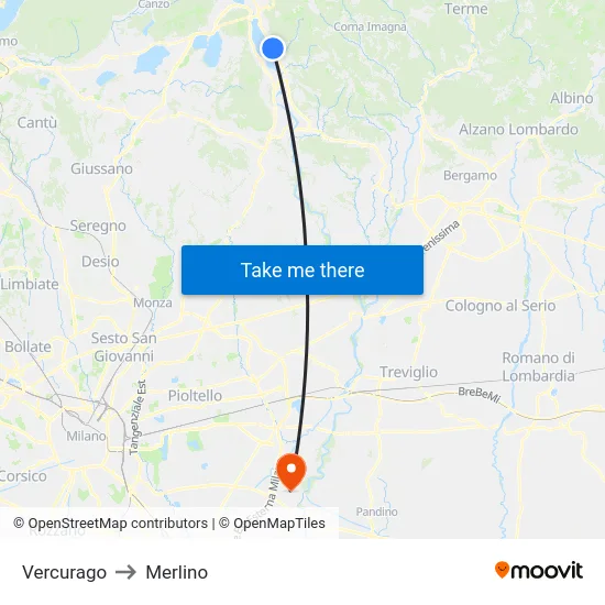 Vercurago to Merlino map