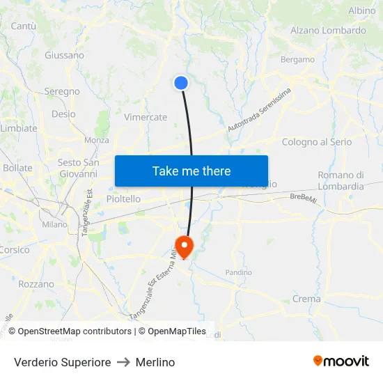 Verderio Superiore to Merlino map
