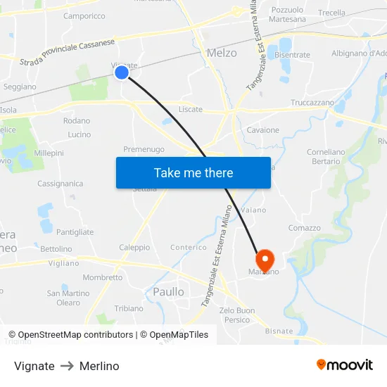 Vignate to Merlino map